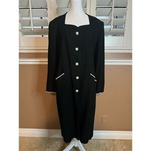 Vintage Lilli Ann L Statement Big Pearl Longline Dress Coat Black Hollywood Glam